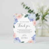 Postale Elégante carte de réception Merci Blue Hydrangea (Debout devant)