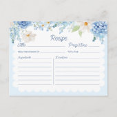 Postale Elégante Carte de recette Florale Bleue (Devant)