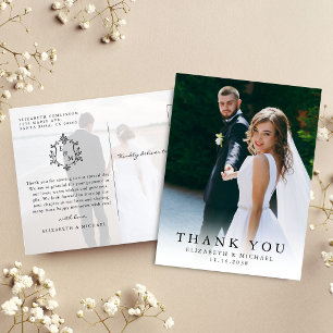 Postale Élégante Carte de Remerciements de Mariage avec Ph