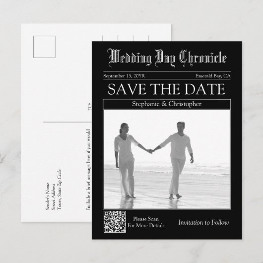 Postale Élégante carte de sauvegarde de mariage avec code (Devant / Derrière)