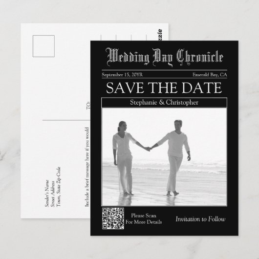 Postale Élégante carte de sauvegarde de mariage avec code (Devant / Derrière)