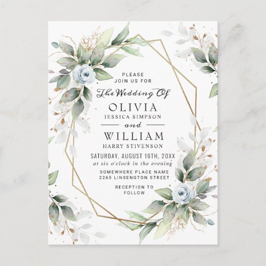 Postale Elégante carte Faire-part de mariage florale Dusty (Devant)