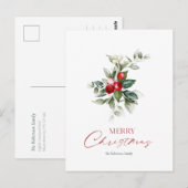 Postale Élégante carte Holly de Noël (Devant / Derrière)