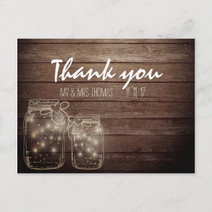 Postale Elégante Mason rustique Jar Lights Merci Carte pos