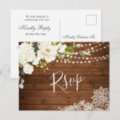 Postale Elégante Roses Blanches Mariage rustique Carte RSV (Devant / Derrière)