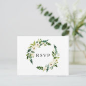 Postale Elégante Roses Blanches Verdure Mariage RSVP Carte (Debout devant)