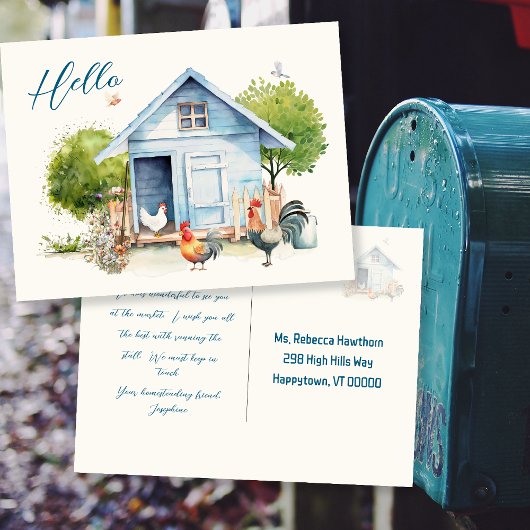 Postale Elevage de poulets Coop Bleue Bienvenue Carte post