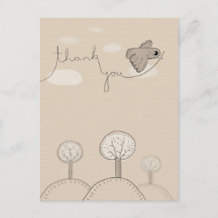 Postale Enfants Doodle Bird Trees Hills Merci Carte postal