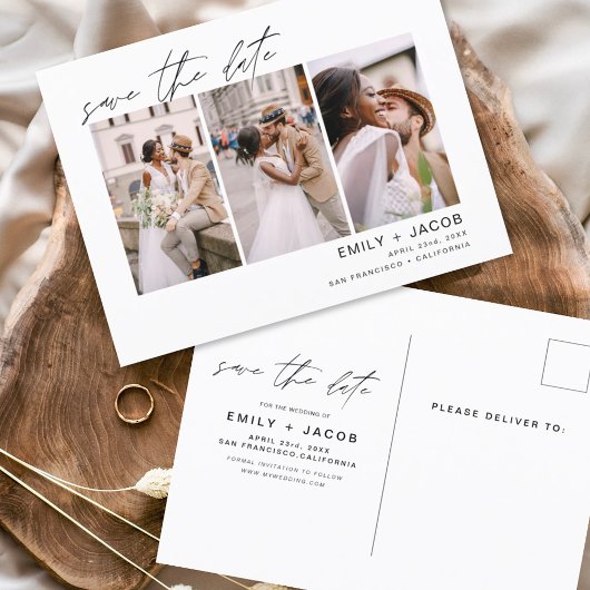 Postale Enregistrer la date 3 Photo Elegant Editable Carte