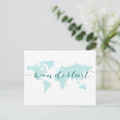 Postale Envie de voyager, carte du monde sarcelle (Debout devant)