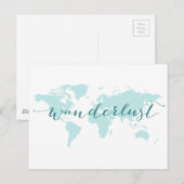 Postale Envie de voyager, carte du monde sarcelle (Devant / Derrière)