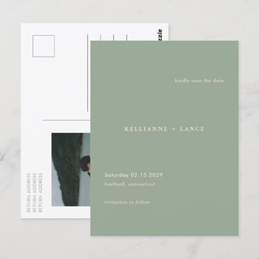 Postale Épinglez carte de mariage vert sauge simple modern (Devant / Derrière)