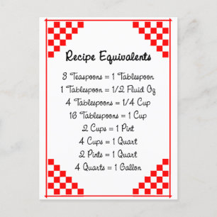 Postale Équivalents de cuisine Carte de recette rouge à ch