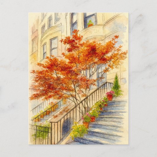 Postale Escalier pour l'automne Feuilles mortes Carte post (Devant)