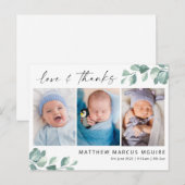 Postale Eucalyptus bébé carte de remerciements, script mer (Devant / Derrière)