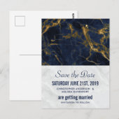 Postale Événement mariage moderne bleu marine et or, carte (Devant / Derrière)