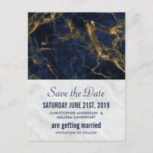 Postale Événement mariage moderne bleu marine et or, carte