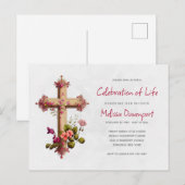 Postale Faire carte de faire-part de deuil avec fleurs ros (Devant / Derrière)