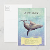 Postale Faire-part Adorable mère et baleine. Nouvelle carte bébé. (Devant / Derrière)