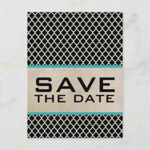 Postale Faire-part Aqua Chic Quatrefoil Enregistrer la date Carte pos