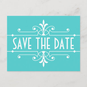 Postale Faire-part Aqua Fancy Ornamental Enregistrer la date Carte po