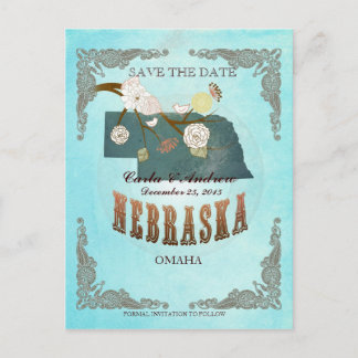 Postale Faire-part Aqua Sauvez La Date -Nebraska Carte Avec De Beaux