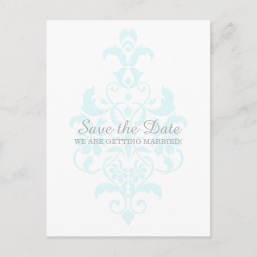Postale Faire-part Aqua Subtle Damask Enregistrer la date Carte posta (Devant)