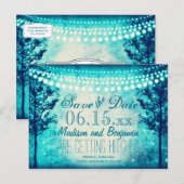 Postale Faire-part Aqua Trees String Lights Enregistrer la date Carte (Devant / Derrière)