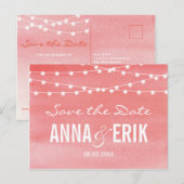 Postale Faire-part Aquarelle String Lights Enregistrer La Date Carte (Devant / Derrière)