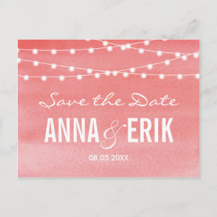 Postale Faire-part Aquarelle String Lights Enregistrer La Date Carte