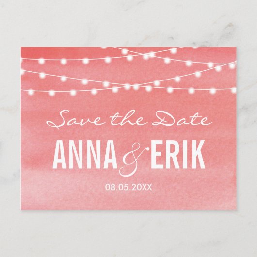 Postale Faire-part Aquarelle String Lights Enregistrer La Date Carte (Devant)