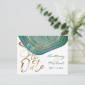 Postale Faire-part Aquarelle verte Agate | Enregistrer la carte posta (Debout devant)