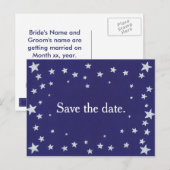 Postale Faire-part Argent Stars Marine Bleu Enregistrer la date Carte (Devant / Derrière)