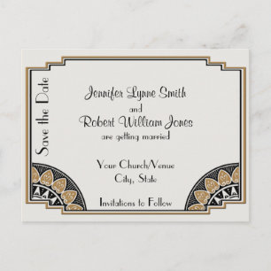 Postale Faire-part Art Déco Gold Posh Enregistrer la date Carte posta