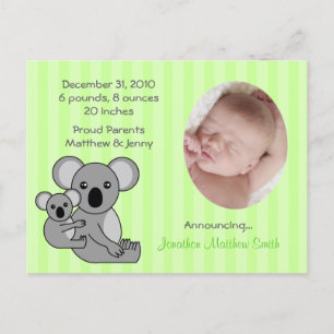Postale Faire-part Baby Koala Ours Annonces de naissance Carte postal