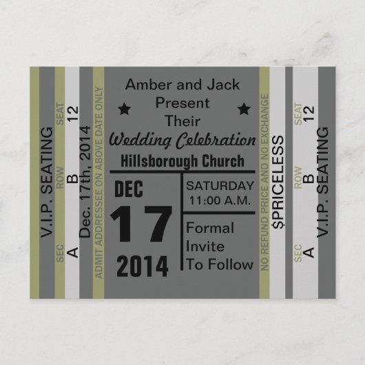 Postale Faire-part Billet Pour S'Amuser Enregistrer La Date Carte Pos (Devant)