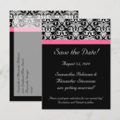 Postale Faire-part Black Pink Passion Damask Enregistrer la carte Dat (Devant / Derrière)