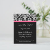 Postale Faire-part Black Pink Passion Damask Enregistrer la carte Dat (Debout devant)