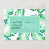 Postale Faire-part Blanc de plage et feuilles tropicales vertes Carte (Dos)