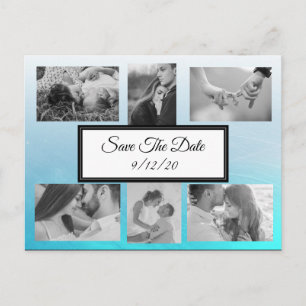 Postale Faire-part Bleu dégradé Photo Enregistrer la date Carte posta