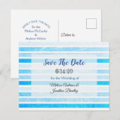 Postale Faire-part Bleu rayé craquelé Enregistrer la date Carte posta (Devant / Derrière)