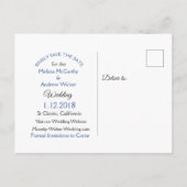 Postale Faire-part Bleu rayé craquelé Enregistrer la date Carte posta (Dos)