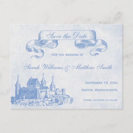 Postale Faire-part Blue Fairytale Wedding Enregistrer la date Carte p (Devant)