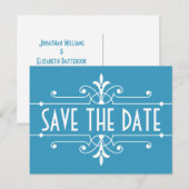 Postale Faire-part Blue Fancy Ornamental Enregistrer la date Carte po (Devant / Derrière)