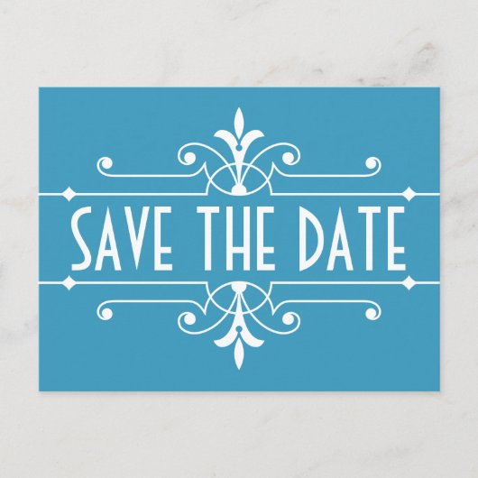 Postale Faire-part Blue Fancy Ornamental Enregistrer la date Carte po (Devant)