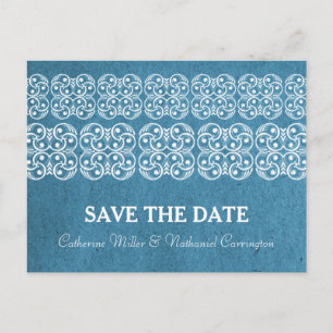 Postale Faire-part Blue Modern Bohemian Enregistrer la date Carte pos
