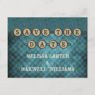 Postale Faire-part Blue Steampunk Keys Enregistrer la date Carte post