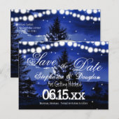 Postale Faire-part Blue Tree Twinkle Lights Enregistrer la date Carte (Devant / Derrière)