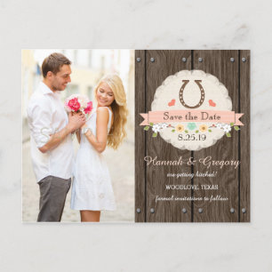 Postale Faire-part Blush Western Horseshoe Enregistrer la date Carte