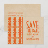 Postale Faire-part Bordure Art déco orange Enregistrer la date Carte  (Devant / Derrière)